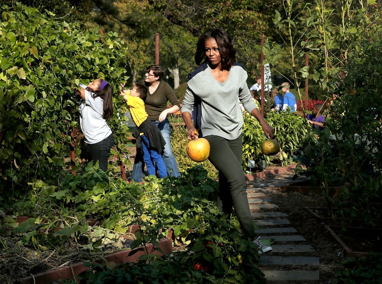 Image: Michelle Obama Joins Sesame St Characters At White House Garden Fall Harvest